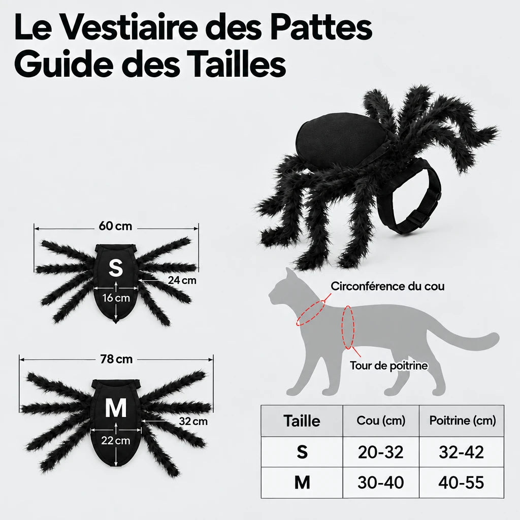 Guide des tailles du costume araignée pour chien et chat