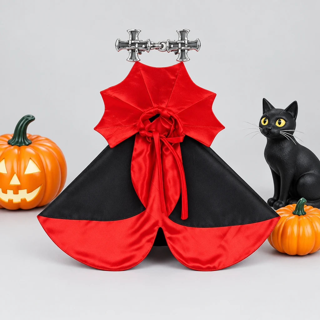 Cape de Vampire à Col Rouge pour Chat – Halloween