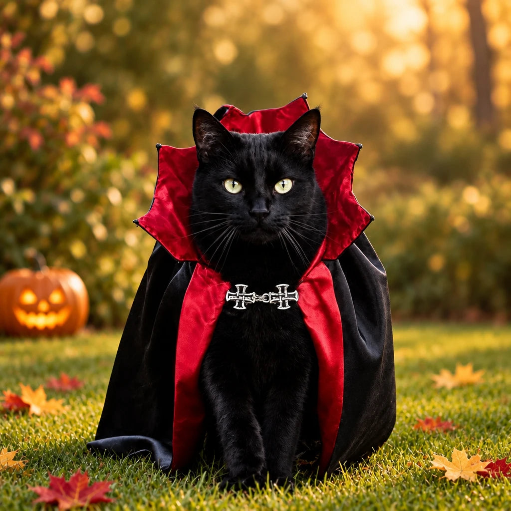 Cape de Vampire à Col Rouge pour Chat – Halloween