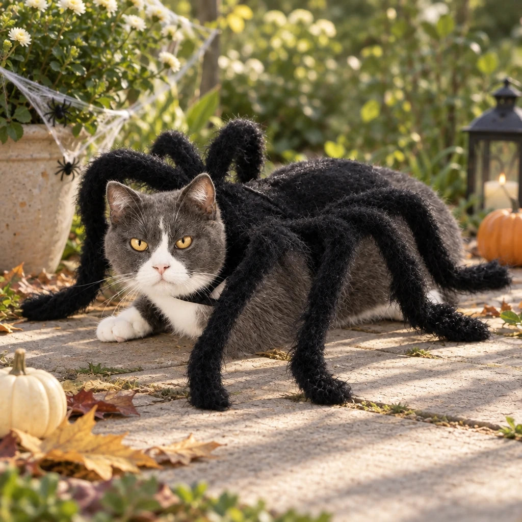 Chat portant le costume araignée à pattes en fausse fourrure